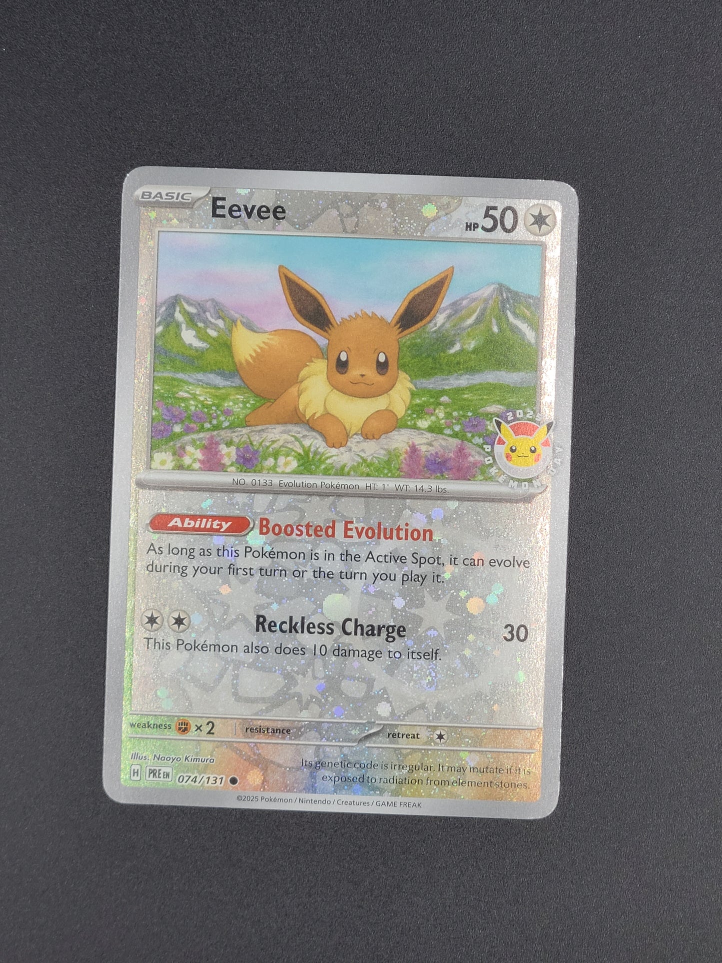 Eevee 2025 Pokemon Day stamp 074/131 Prismatic Evolutions Pokemon TCG Card