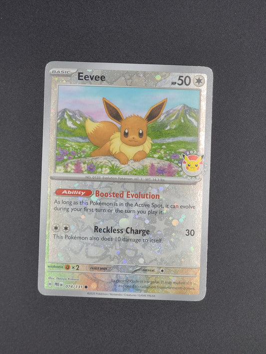 Eevee 2025 Pokemon Day stamp 074/131 Prismatic Evolutions Pokemon TCG Card